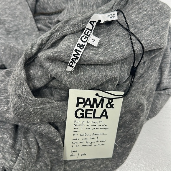 Pam & Gela Dress Midi Ruched Twisted Side Zipper Long Sleeve Grey NWT New Small - Picture 6 of 7
